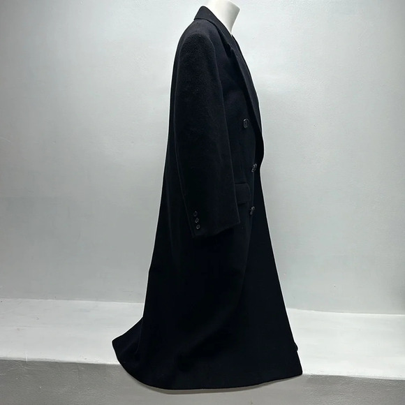 Burberry Trench Coat Cashmere Wool Blend Button Down Navy Blue Vintage Large * - Picture 4 of 14